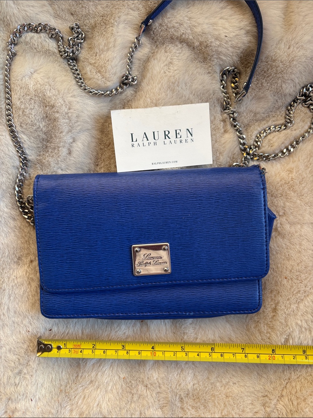 Lauren Ralph Lauren Vintage Blue Leather Chain Crossbody with Logo Plate - Picture 4 of 9